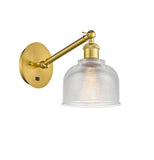 317-1W-SG-G412 1-Light 5.5" Satin Gold Sconce - Clear Dayton Glass - LED Bulb - Dimmensions: 5.5 x 12.75 x 12.25 - Glass Up or Down: Yes