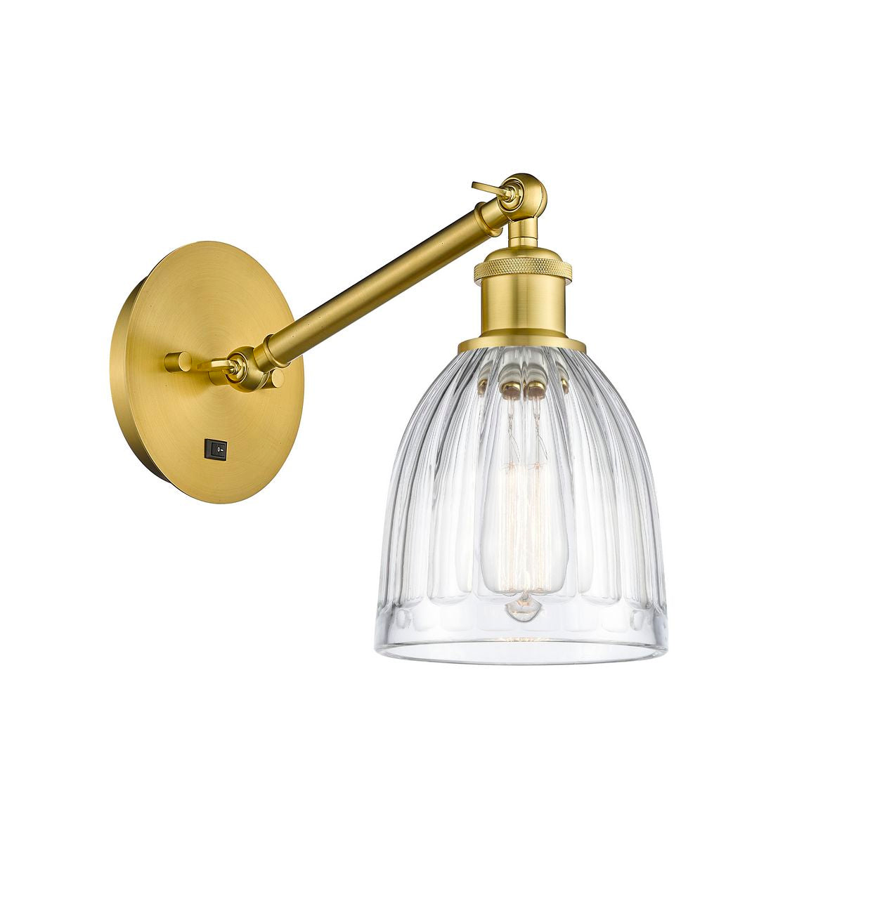 317-1W-SG-G442 1-Light 5.75" Satin Gold Sconce - Clear Brookfield Glass - LED Bulb - Dimmensions: 5.75 x 12.875 x 12.75 - Glass Up or Down: Yes
