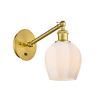 317-1W-SG-G461-6 1-Light 5.75" Satin Gold Sconce - Cased Matte White Norfolk Glass - LED Bulb - Dimmensions: 5.75 x 12.875 x 12.625 - Glass Up or Down: Yes