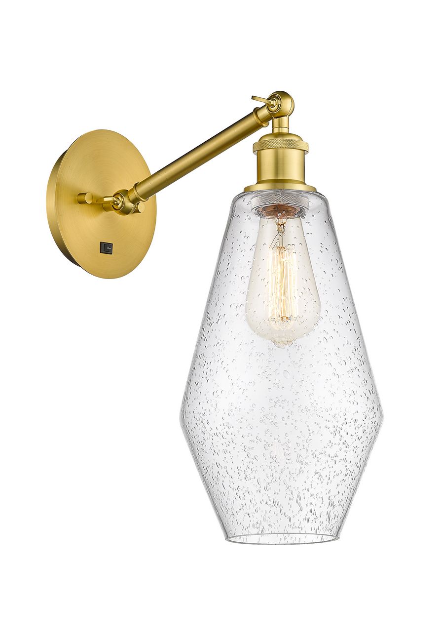 317-1W-SG-G654-7 1-Light 7" Satin Gold Sconce - Seedy Cindyrella 7" Glass - LED Bulb - Dimmensions: 7 x 13.25 x 16 - Glass Up or Down: Yes