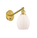 317-1W-SG-G81 1-Light 6" Satin Gold Sconce - Matte White Eaton Glass - LED Bulb - Dimmensions: 6 x 12.75 x 13.75 - Glass Up or Down: Yes