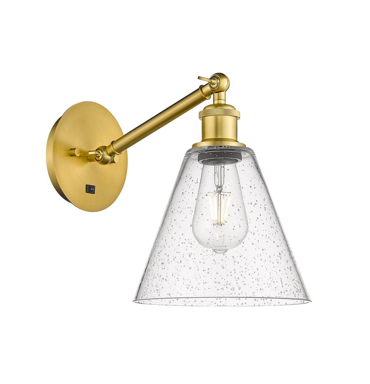 317-1W-SG-GBC-84 1-Light 8" Satin Gold Sconce - Seedy Ballston Cone Glass - LED Bulb - Dimmensions: 8 x 14 x 13.75 - Glass Up or Down: Yes