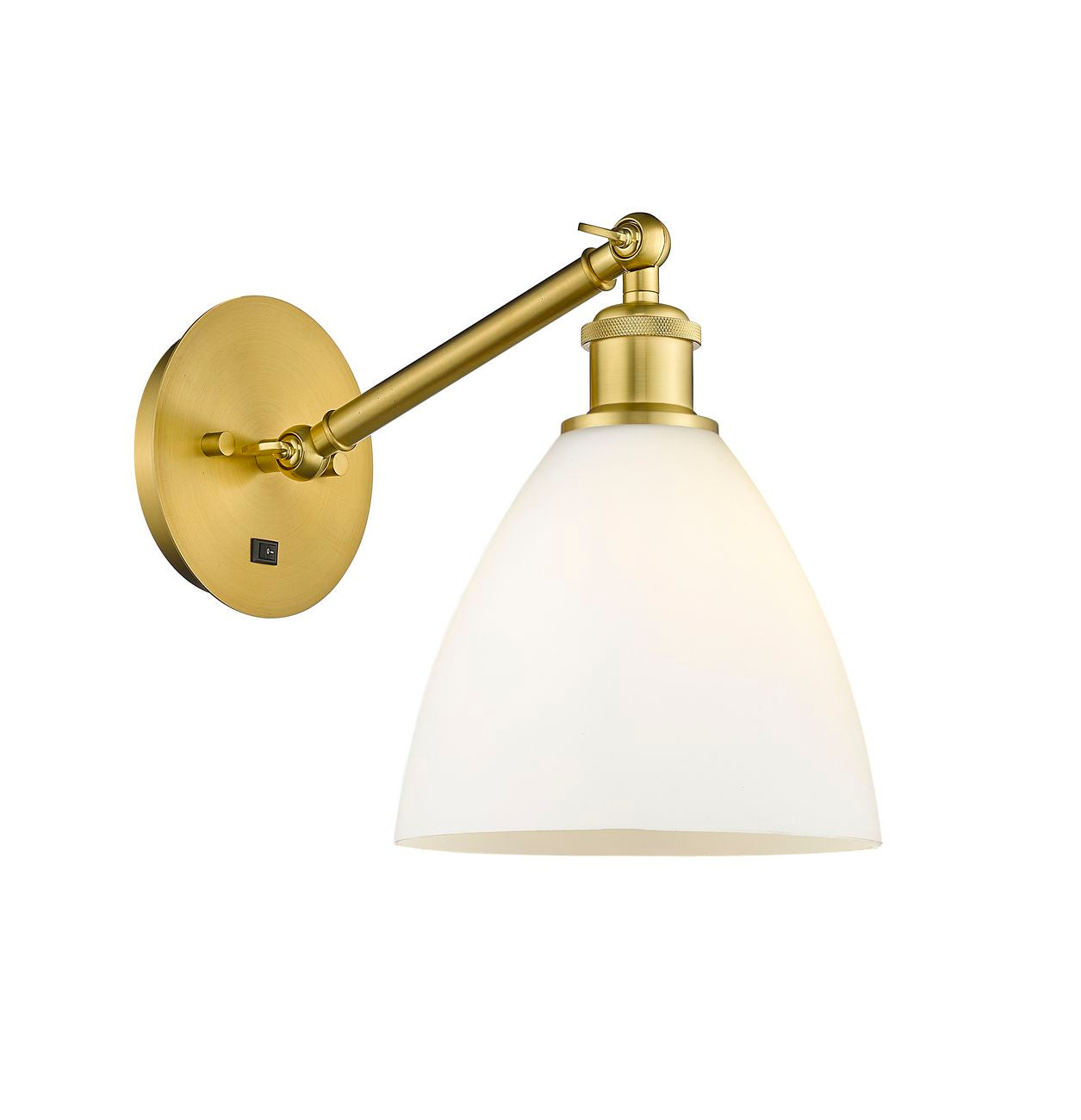317-1W-SG-GBD-751 1-Light 8" Satin Gold Sconce - Matte White Ballston Dome Glass - LED Bulb - Dimmensions: 8 x 13.75 x 13.25 - Glass Up or Down: Yes