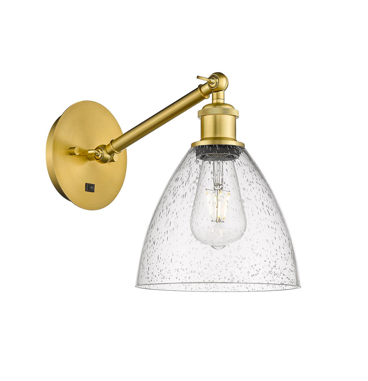 317-1W-SG-GBD-754 1-Light 8" Satin Gold Sconce - Seedy Ballston Dome Glass - LED Bulb - Dimmensions: 8 x 13.75 x 13.25 - Glass Up or Down: Yes