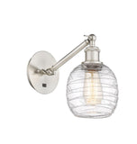 1-Light 6" Brushed Satin Nickel Sconce - Deco Swirl Belfast Glass - LED Bulb Included