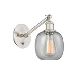 317-1W-SN-G104 1-Light 6" Brushed Satin Nickel Sconce - Seedy Belfast Glass - LED Bulb - Dimmensions: 6 x 13 x 12.75 - Glass Up or Down: Yes