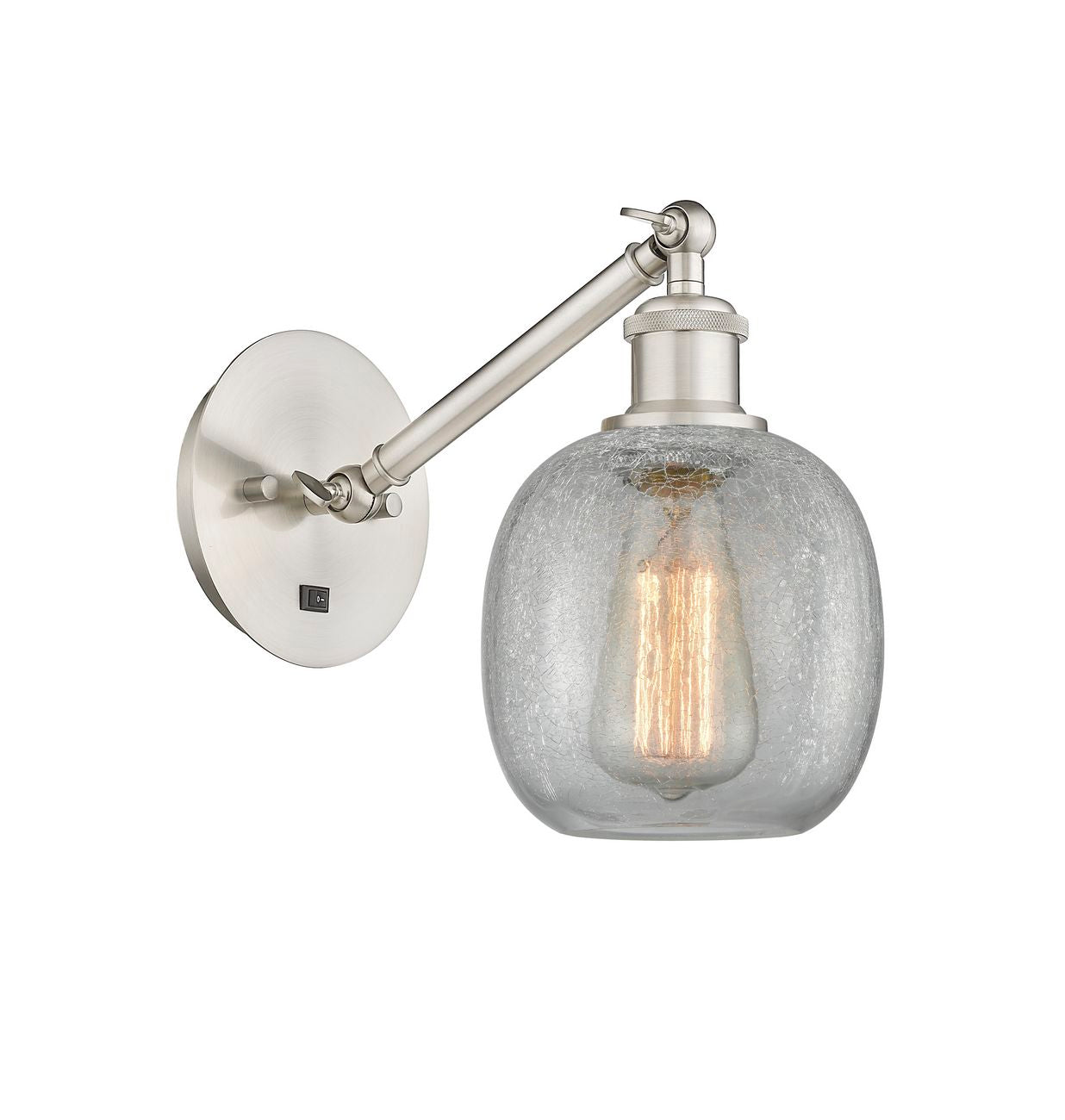 317-1W-SN-G105 1-Light 6" Brushed Satin Nickel Sconce - Clear Crackle Belfast Glass - LED Bulb - Dimmensions: 6 x 13 x 12.75 - Glass Up or Down: Yes