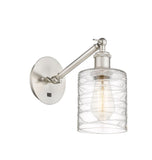 317-1W-SN-G1113 1-Light 5.3" Brushed Satin Nickel Sconce - Deco Swirl Cobbleskill Glass - LED Bulb - Dimmensions: 5.3 x 12.5 x 12.75 - Glass Up or Down: Yes