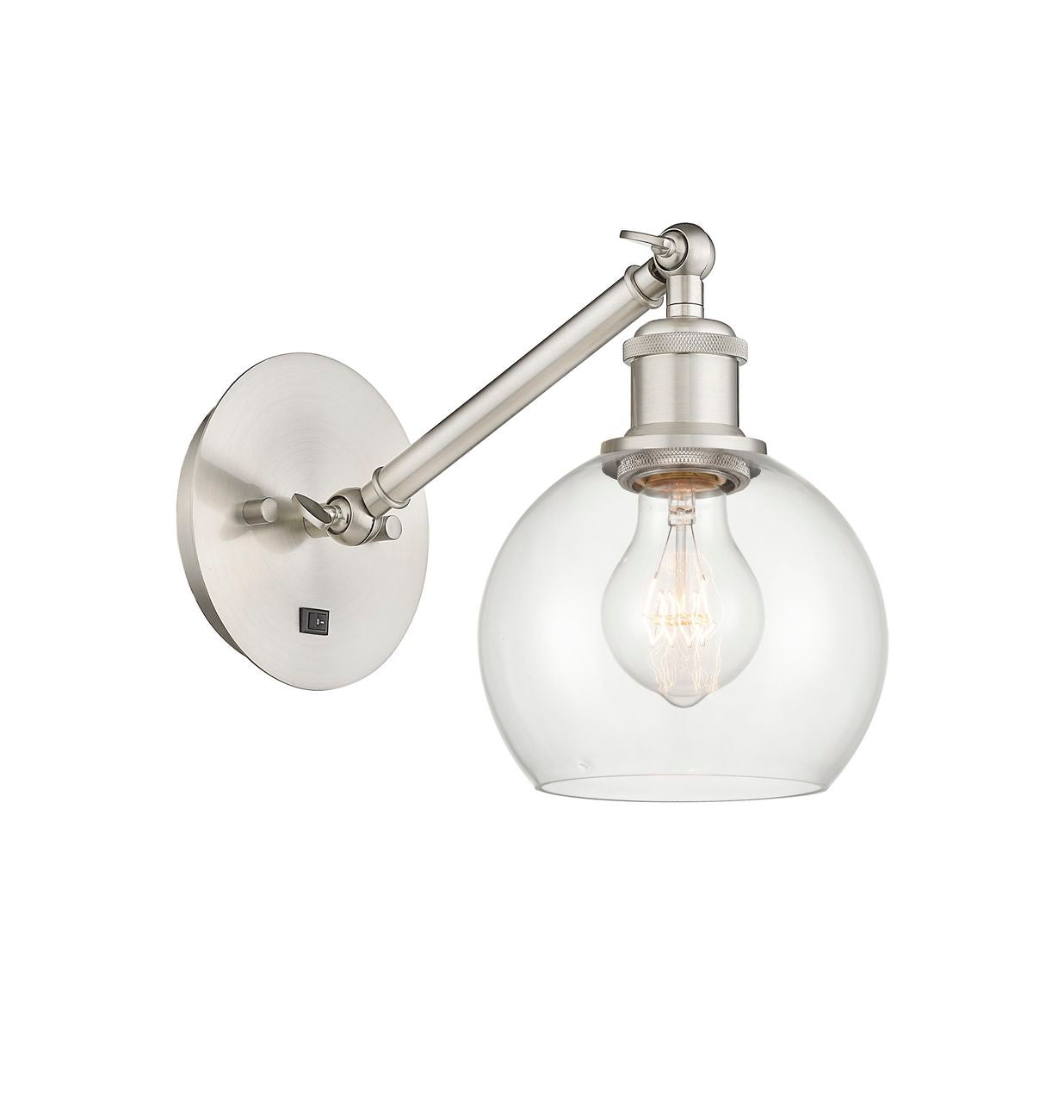 317-1W-SN-G122-6 1-Light 6" Brushed Satin Nickel Sconce - Clear Athens Glass - LED Bulb - Dimmensions: 6 x 13 x 11.875 - Glass Up or Down: Yes