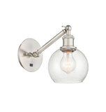 317-1W-SN-G124-6 1-Light 6" Brushed Satin Nickel Sconce - Seedy Athens Glass - LED Bulb - Dimmensions: 6 x 13 x 11.875 - Glass Up or Down: Yes