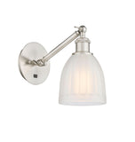 317-1W-SN-G441 1-Light 5.75" Brushed Satin Nickel Sconce - White Brookfield Glass - LED Bulb - Dimmensions: 5.75 x 12.875 x 12.75 - Glass Up or Down: Yes