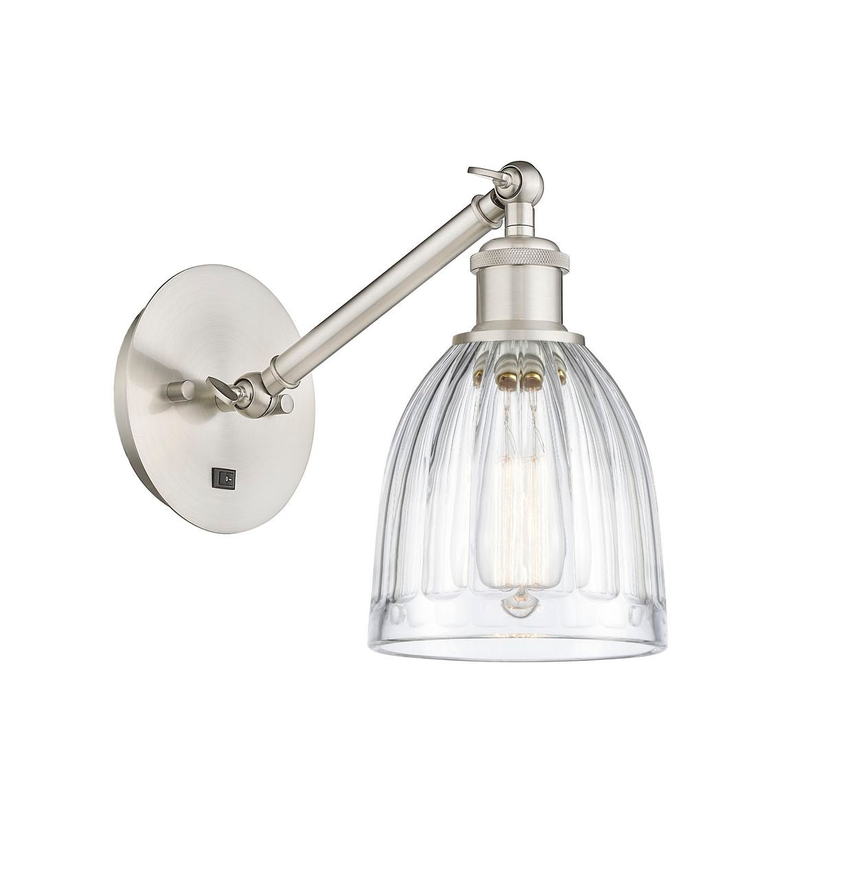 317-1W-SN-G442 1-Light 5.75" Brushed Satin Nickel Sconce - Clear Brookfield Glass - LED Bulb - Dimmensions: 5.75 x 12.875 x 12.75 - Glass Up or Down: Yes