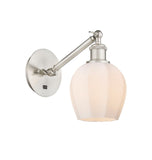 317-1W-SN-G461-6 1-Light 5.75" Brushed Satin Nickel Sconce - Cased Matte White Norfolk Glass - LED Bulb - Dimmensions: 5.75 x 12.875 x 12.625 - Glass Up or Down: Yes
