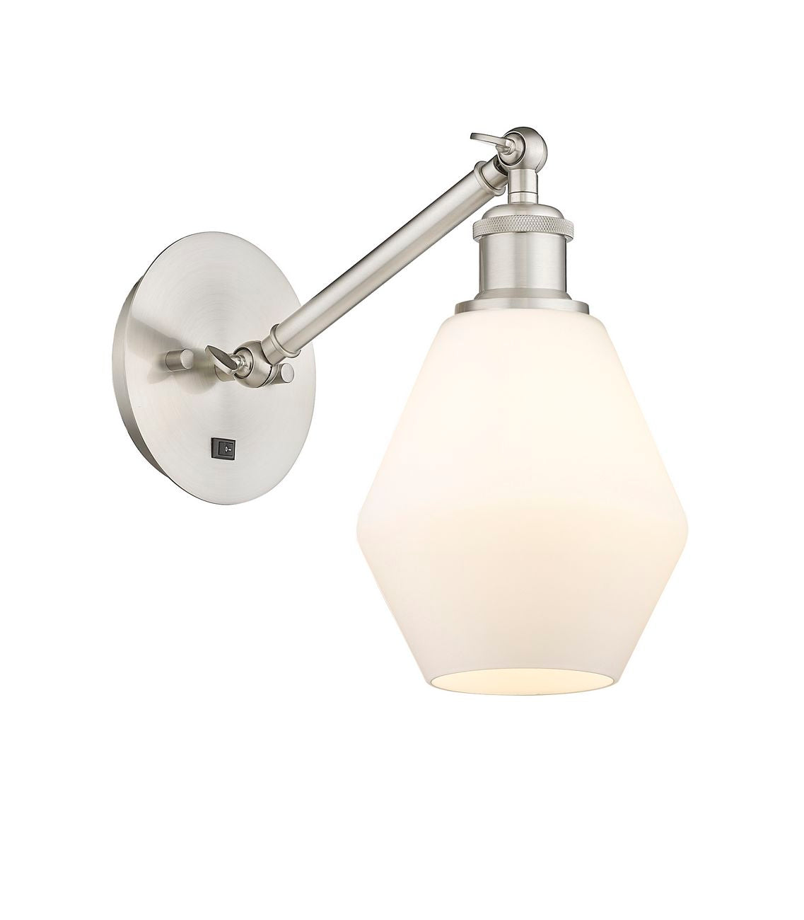 317-1W-SN-G651-6 1-Light 6" Brushed Satin Nickel Sconce - Cased Matte White Cindyrella 6" Glass - LED Bulb - Dimmensions: 6 x 12.875 x 11.375 - Glass Up or Down: Yes