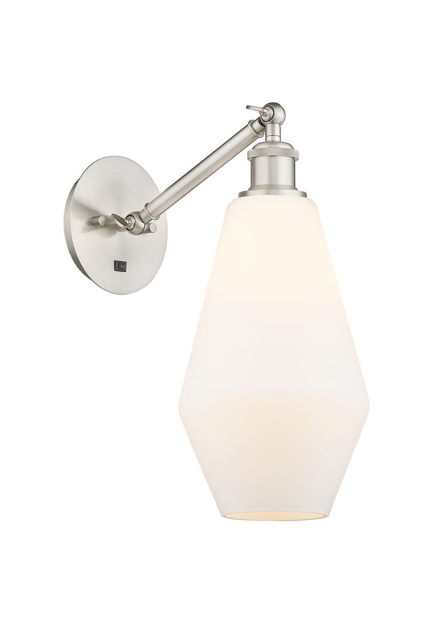 317-1W-SN-G651-7 1-Light 7" Brushed Satin Nickel Sconce - Cased Matte White Cindyrella 7" Glass - LED Bulb - Dimmensions: 7 x 13.25 x 16 - Glass Up or Down: Yes