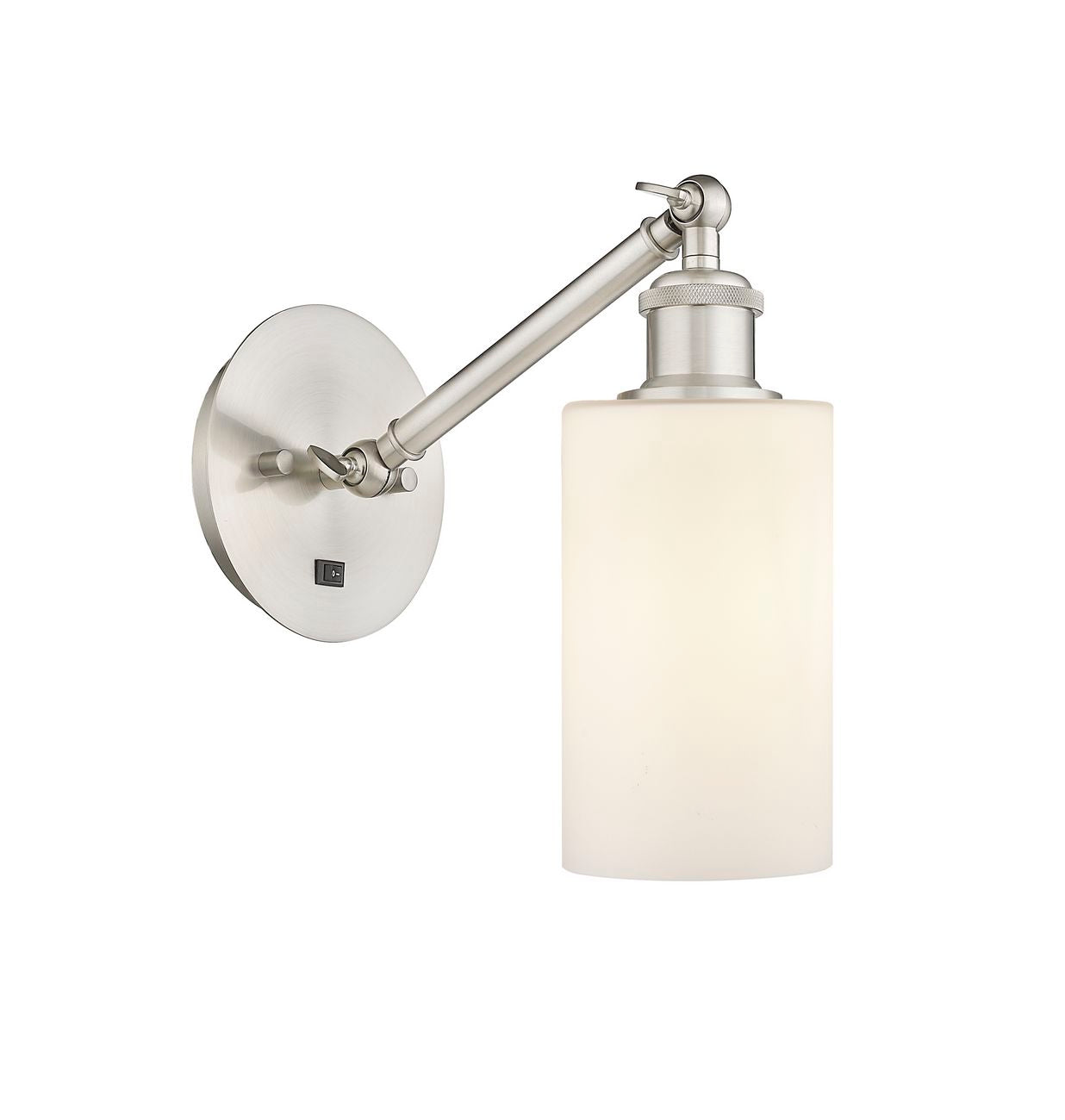 317-1W-SN-G801 1-Light 5.3" Brushed Satin Nickel Sconce - Matte White Clymer Glass - LED Bulb - Dimmensions: 5.3 x 11.9375 x 12.625 - Glass Up or Down: Yes