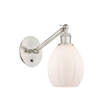 317-1W-SN-G81 1-Light 6" Brushed Satin Nickel Sconce - Matte White Eaton Glass - LED Bulb - Dimmensions: 6 x 12.75 x 13.75 - Glass Up or Down: Yes