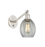 317-1W-SN-G82 1-Light 6" Brushed Satin Nickel Sconce - Clear Eaton Glass - LED Bulb - Dimmensions: 6 x 12.75 x 13.75 - Glass Up or Down: Yes