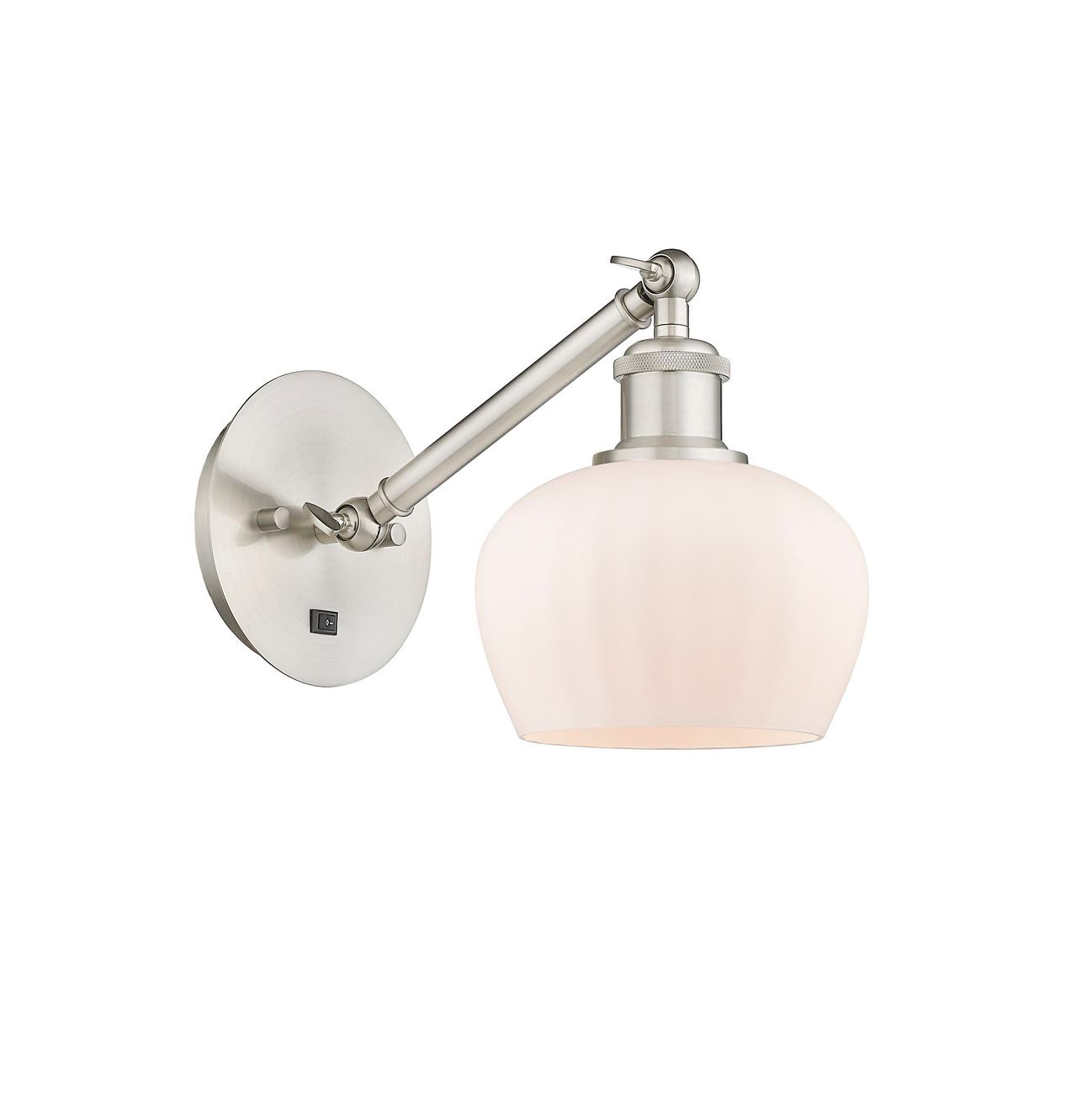 317-1W-SN-G91 1-Light 6.5" Brushed Satin Nickel Sconce - Matte White Fenton Glass - LED Bulb - Dimmensions: 6.5 x 13.25 x 11.25 - Glass Up or Down: Yes