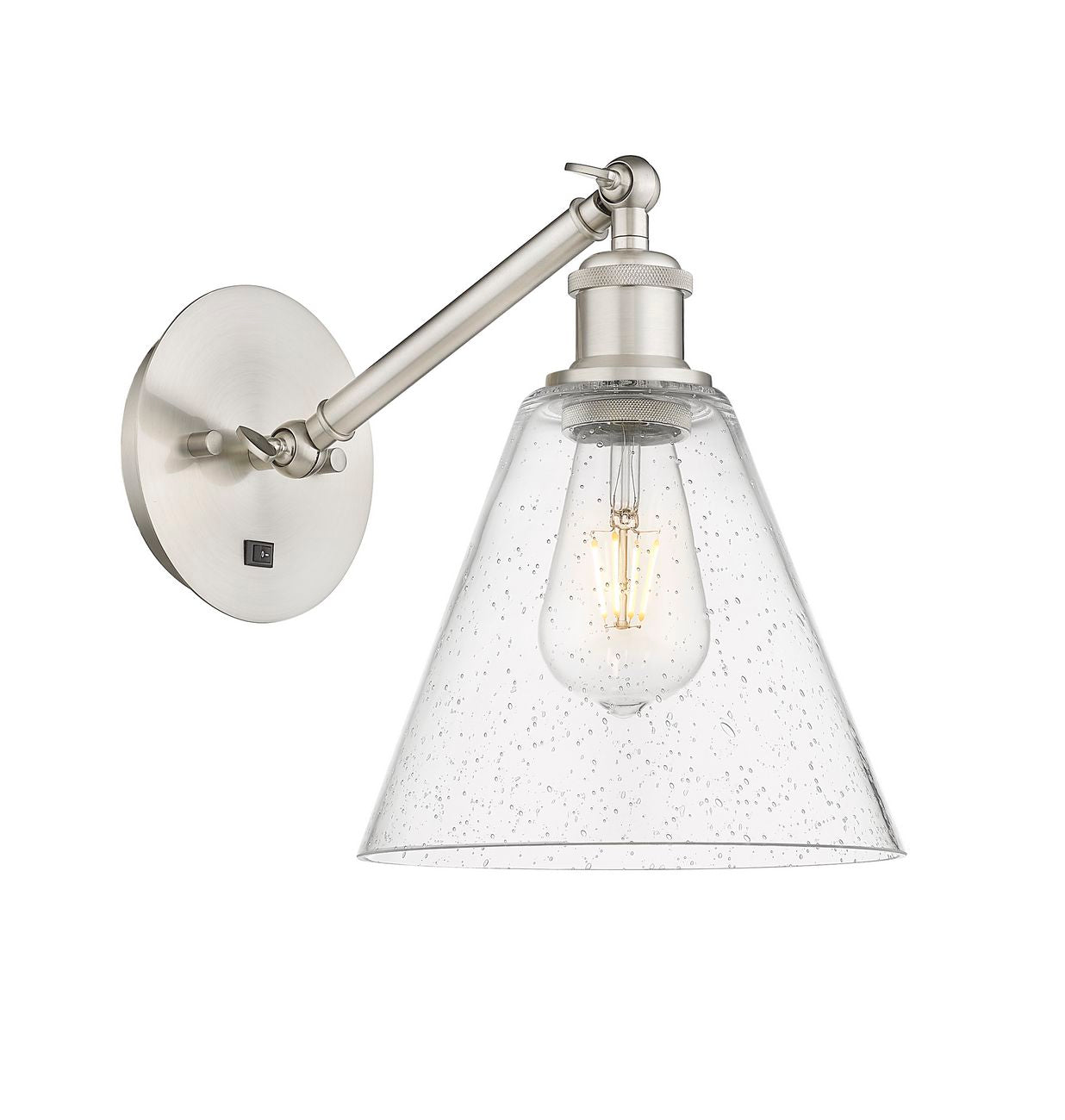317-1W-SN-GBC-84 1-Light 8" Brushed Satin Nickel Sconce - Seedy Ballston Cone Glass - LED Bulb - Dimmensions: 8 x 14 x 13.75 - Glass Up or Down: Yes