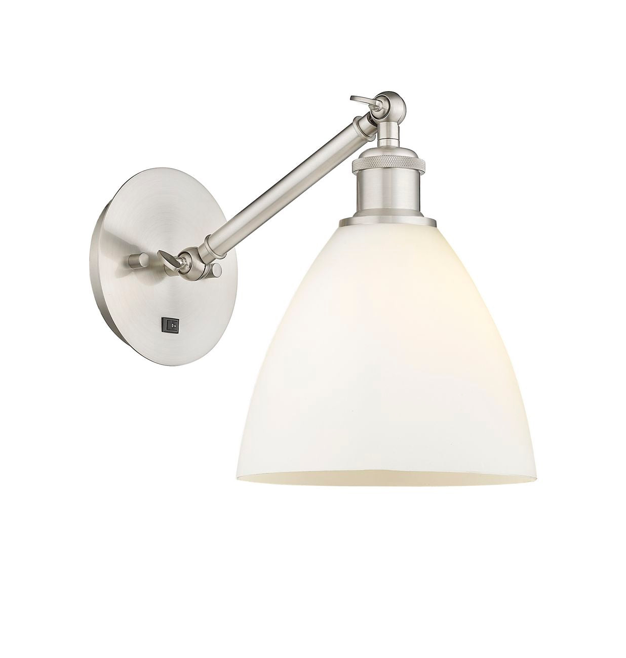 317-1W-SN-GBD-751 1-Light 8" Brushed Satin Nickel Sconce - Matte White Ballston Dome Glass - LED Bulb - Dimmensions: 8 x 13.75 x 13.25 - Glass Up or Down: Yes