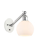 317-1W-WPC-G121-6 1-Light 6" White and Polished Chrome Sconce - Cased Matte White Athens Glass - LED Bulb - Dimmensions: 6 x 13 x 11.875 - Glass Up or Down: Yes