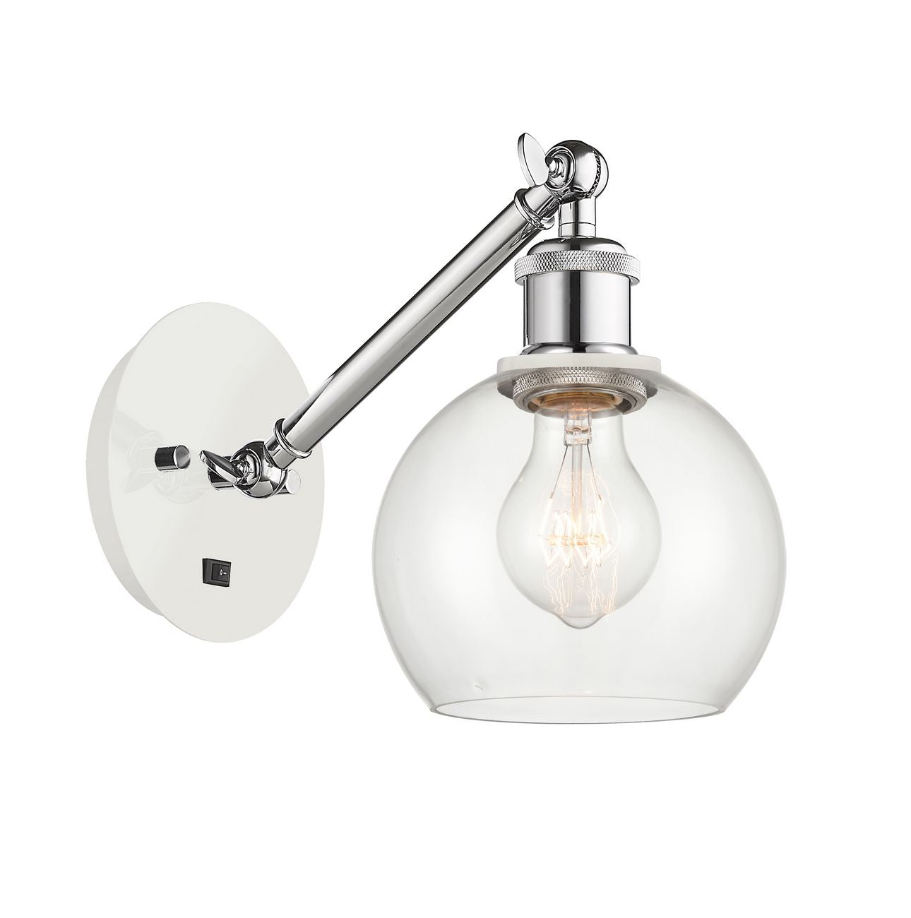 317-1W-WPC-G122-6 1-Light 6" White and Polished Chrome Sconce - Clear Athens Glass - LED Bulb - Dimmensions: 6 x 13 x 11.875 - Glass Up or Down: Yes