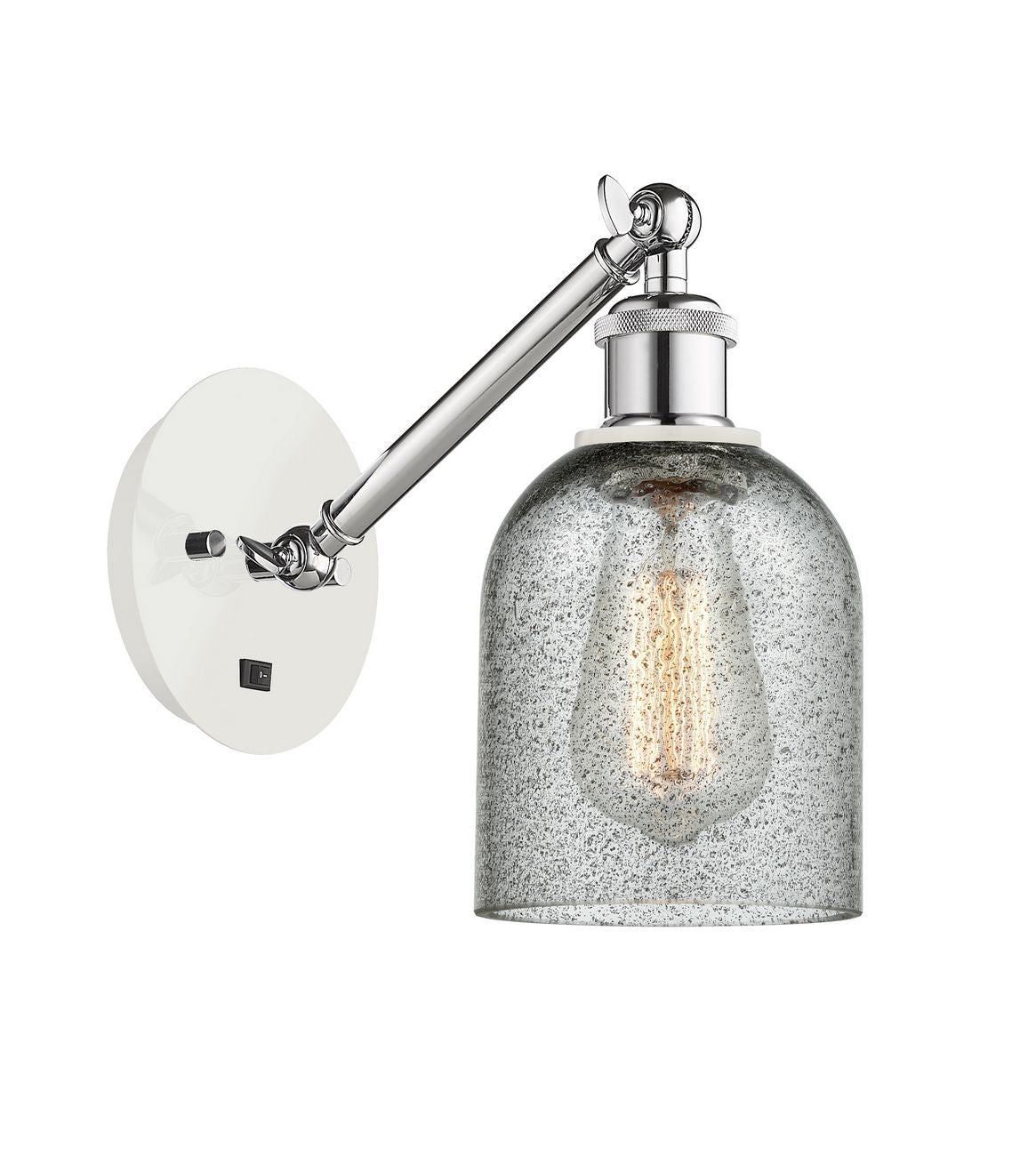 317-1W-WPC-G257 1-Light 5.3" White and Polished Chrome Sconce - Charcoal Caledonia Glass - LED Bulb - Dimmensions: 5.3 x 12.5 x 12.75 - Glass Up or Down: Yes