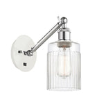 317-1W-WPC-G342 1-Light 5.3" White and Polished Chrome Sconce - Clear Hadley Glass - LED Bulb - Dimmensions: 5.3 x 12.25 x 12.75 - Glass Up or Down: Yes