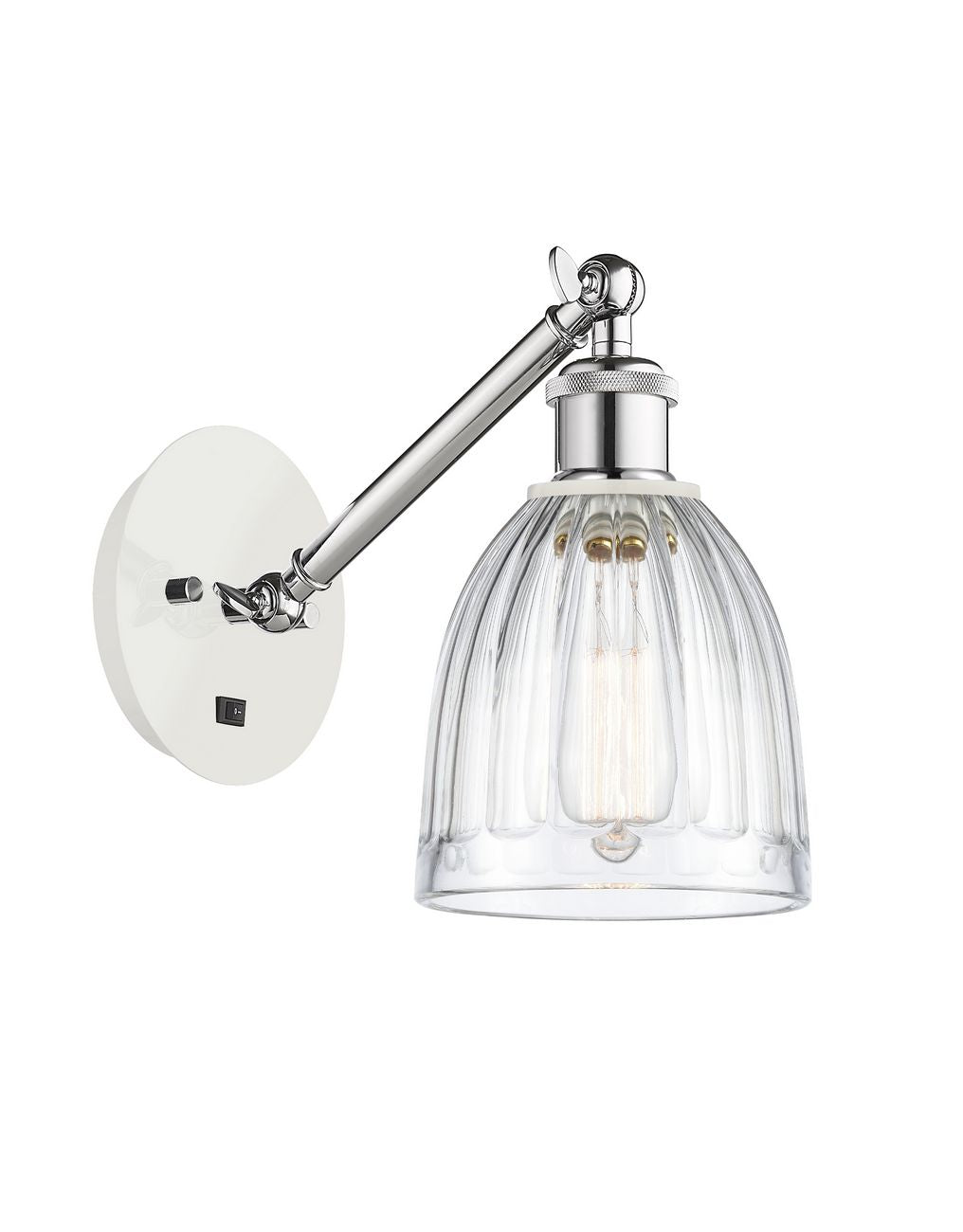 317-1W-WPC-G442 1-Light 5.75" White and Polished Chrome Sconce - Clear Brookfield Glass - LED Bulb - Dimmensions: 5.75 x 12.875 x 12.75 - Glass Up or Down: Yes
