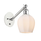 317-1W-WPC-G461-6 1-Light 5.75" White and Polished Chrome Sconce - Cased Matte White Norfolk Glass - LED Bulb - Dimmensions: 5.75 x 12.875 x 12.625 - Glass Up or Down: Yes