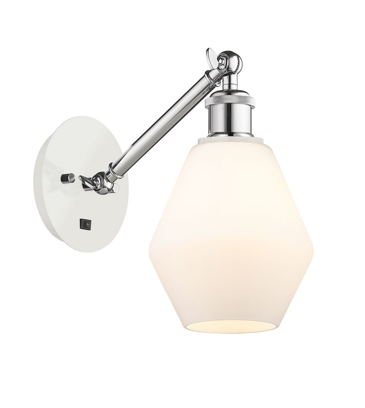 317-1W-WPC-G651-6 1-Light 6" White and Polished Chrome Sconce - Cased Matte White Cindyrella 6" Glass - LED Bulb - Dimmensions: 6 x 12.875 x 11.375 - Glass Up or Down: Yes