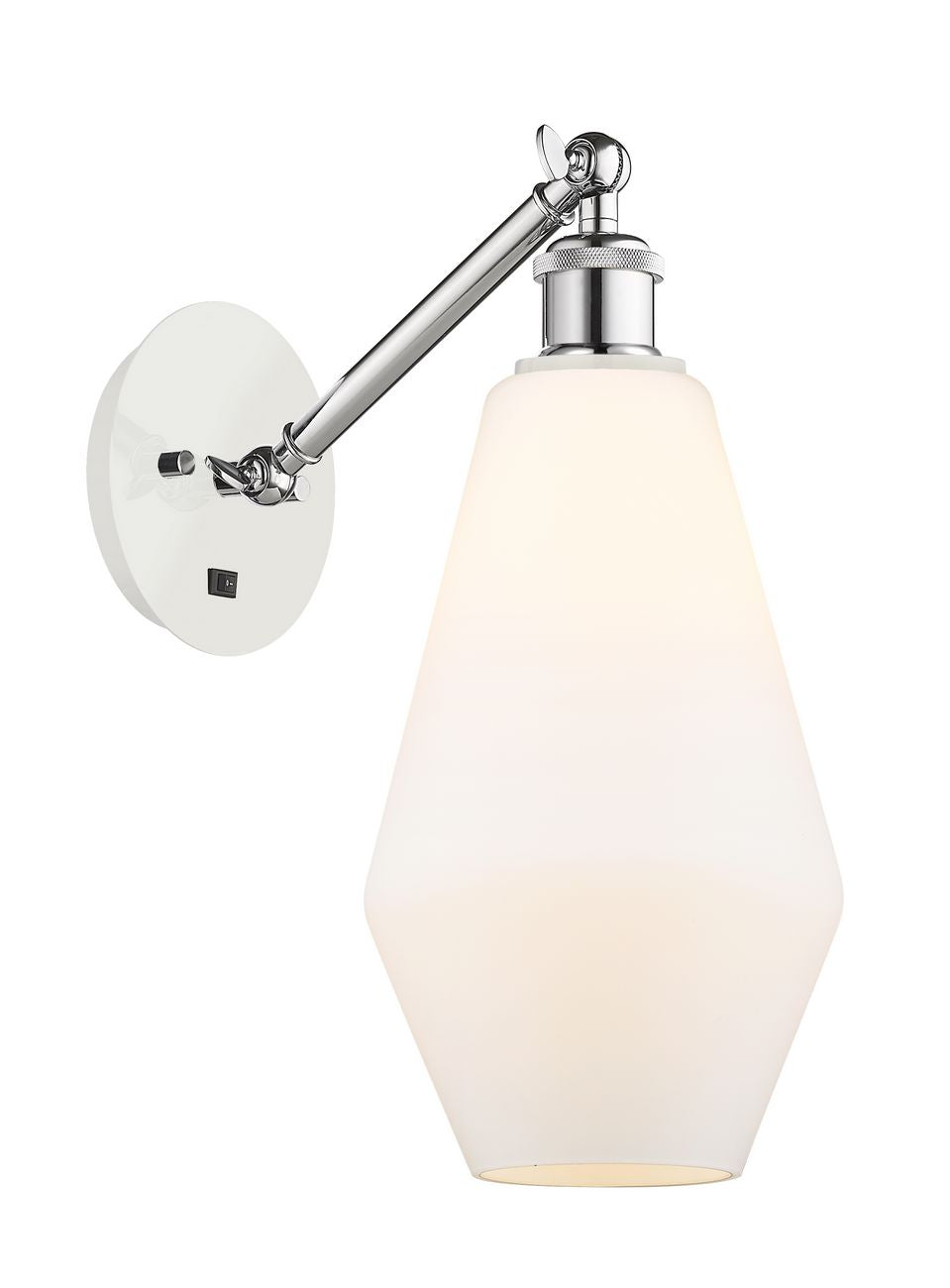 317-1W-WPC-G651-7 1-Light 7" White and Polished Chrome Sconce - Cased Matte White Cindyrella 7" Glass - LED Bulb - Dimmensions: 7 x 13.25 x 16 - Glass Up or Down: Yes