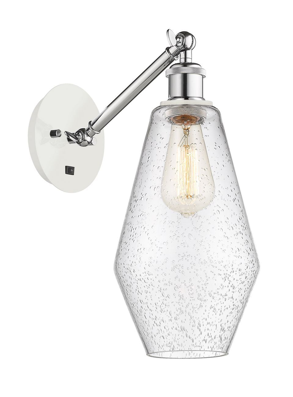 317-1W-WPC-G654-7 1-Light 7" White and Polished Chrome Sconce - Seedy Cindyrella 7" Glass - LED Bulb - Dimmensions: 7 x 13.25 x 16 - Glass Up or Down: Yes