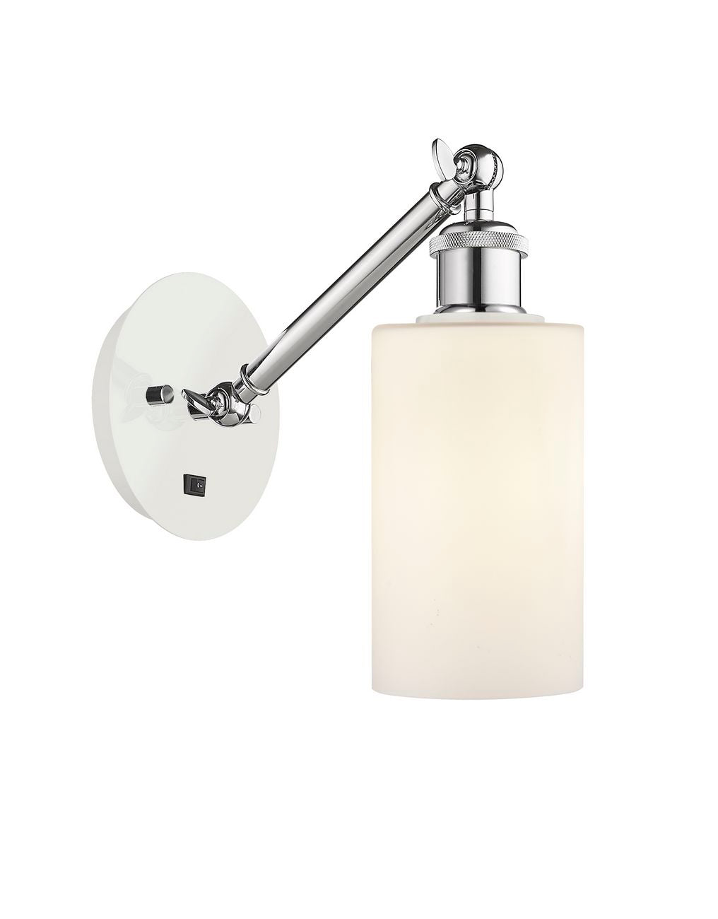 317-1W-WPC-G801 1-Light 5.3" White and Polished Chrome Sconce - Matte White Clymer Glass - LED Bulb - Dimmensions: 5.3 x 11.9375 x 12.625 - Glass Up or Down: Yes