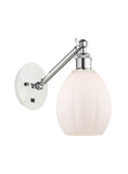 317-1W-WPC-G81 1-Light 6" White and Polished Chrome Sconce - Matte White Eaton Glass - LED Bulb - Dimmensions: 6 x 12.75 x 13.75 - Glass Up or Down: Yes