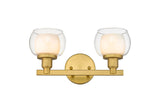 330-2W-SG-CLW 2-Light 15" Satin Gold Bath Vanity Light - White Inner & Clear Outer Cairo Glass Glass - LED Bulb - Dimmensions: 15 x 6.75 x 7.1 - Glass Up or Down: Yes