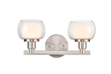 330-2W-SN-CLW 2-Light 15" Satin Nickel Bath Vanity Light - White Inner & Clear Outer Cairo Glass Glass - LED Bulb - Dimmensions: 15 x 6.75 x 7.1 - Glass Up or Down: Yes
