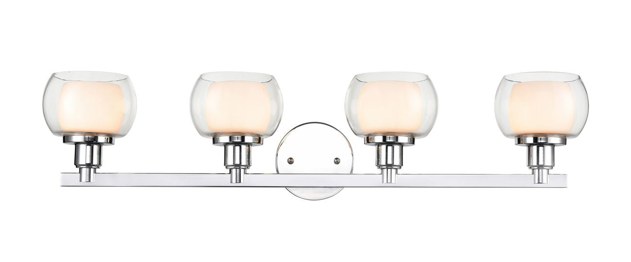 330-4W-PC-CLW 4-Light 30.75" Polished Chrome Bath Vanity Light - White Inner & Clear Outer Cairo Glass Glass - LED Bulb - Dimmensions: 30.75 x 6.75 x 7.1 - Glass Up or Down: Yes