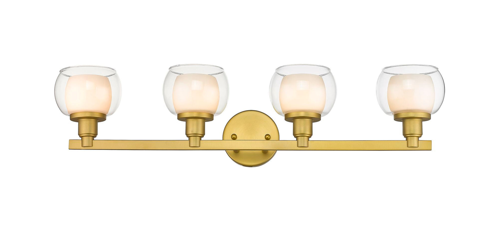 330-4W-SG-CLW 4-Light 30.75" Satin Gold Bath Vanity Light - White Inner & Clear Outer Cairo Glass Glass - LED Bulb - Dimmensions: 30.75 x 6.75 x 7.1 - Glass Up or Down: Yes
