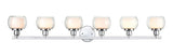 330-6W-PC-CLW 6-Light 44.75" Polished Chrome Bath Vanity Light - White Inner & Clear Outer Cairo Glass Glass - LED Bulb - Dimmensions: 44.75 x 6.75 x 7.1 - Glass Up or Down: Yes
