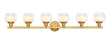 330-6W-SG-CLW 6-Light 44.75" Satin Gold Bath Vanity Light - White Inner & Clear Outer Cairo Glass Glass - LED Bulb - Dimmensions: 44.75 x 6.75 x 7.1 - Glass Up or Down: Yes