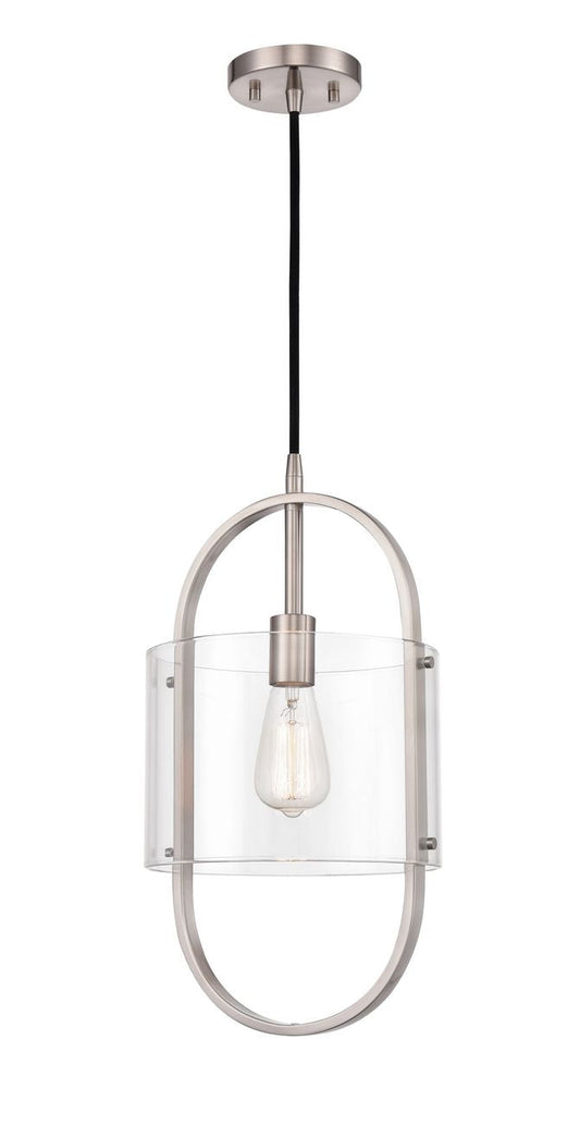 371-1P-SN-CL Cord Hung 9.5" Brushed Satin Nickel Mini Pendant - Clear Pelham Glass - LED Bulb - Dimmensions: 9.5 x 9.5 x 19.5<br>Minimum Height : 22.5<br>Maximum Height : 139.5 - Sloped Ceiling Compatible: Yes