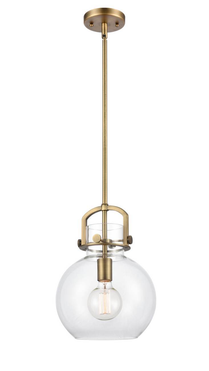 410-1S-BB-10CL-LED 10" Stem Hung Brushed Brass LED Mini Pendant LED Bulbs Included
