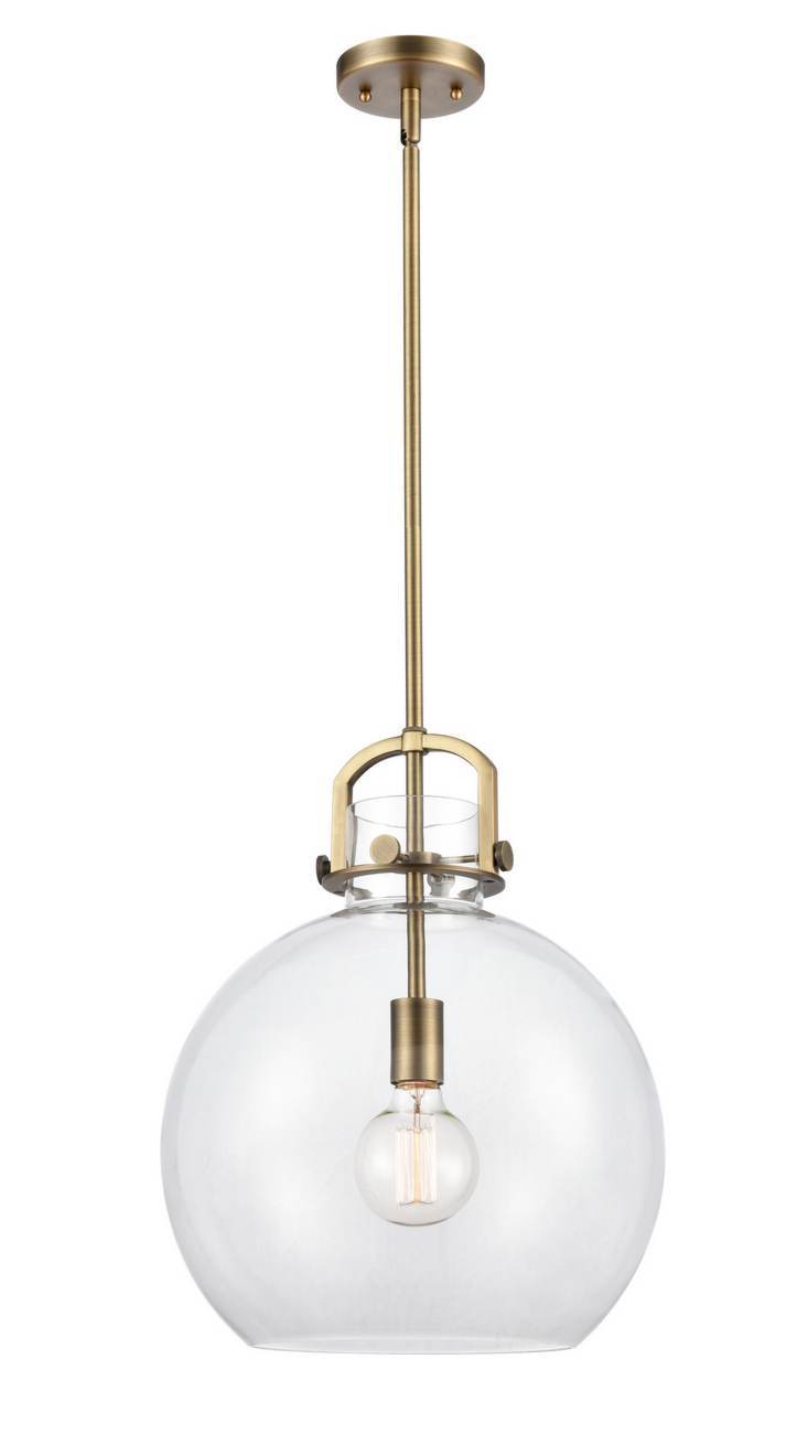 410-1S-BB-14CL-LED 1-Light 14" Newton Sphere Brushed Brass Pendant - Clear Newton Sphere Glass