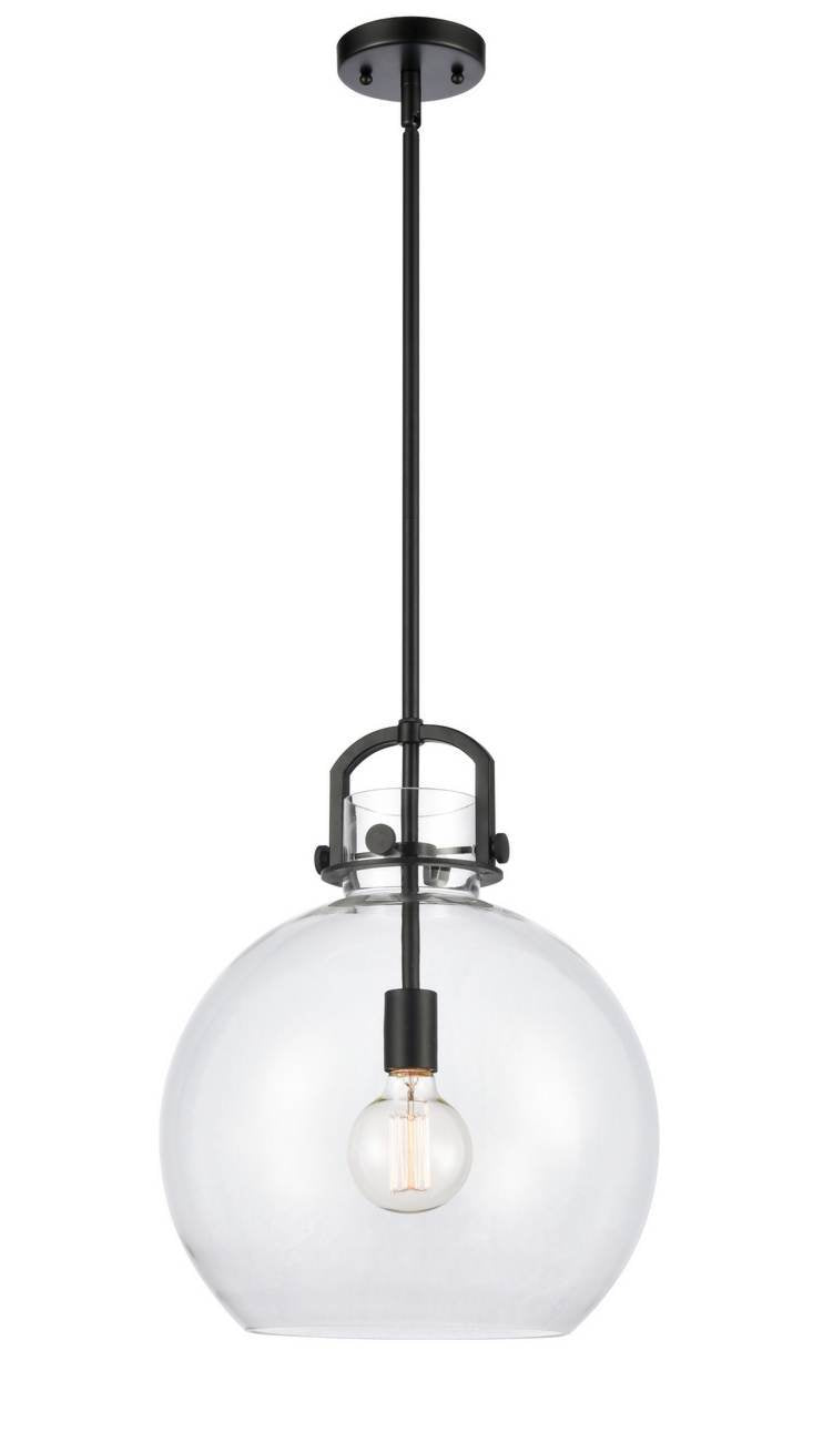 410-1S-BK-14CL-LED 1-Light 14" Newton Sphere Matte Black Pendant - Clear Newton Sphere Glass