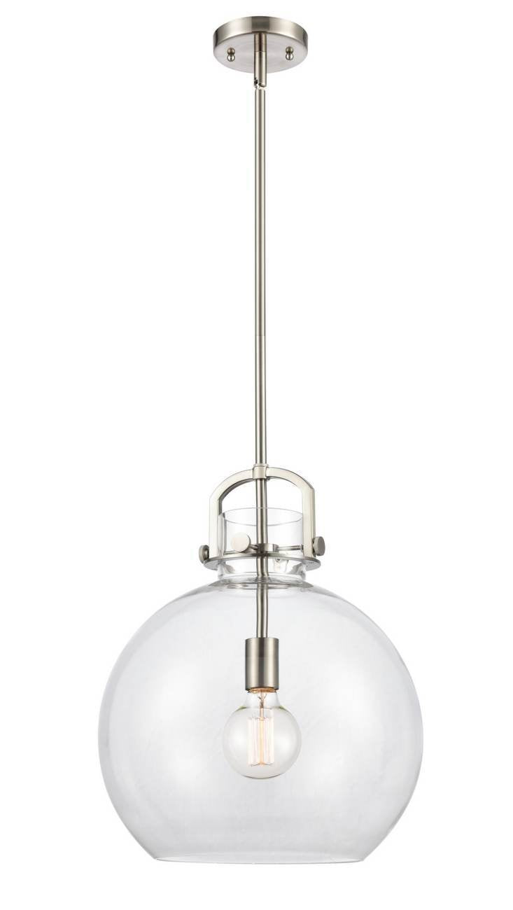 410-1S-SN-14CL-LED 1-Light 14" Newton Sphere Brushed Satin Nickel Pendant - Clear Newton Sphere Glass