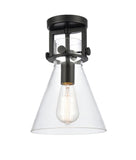 411-1F-BK-8CL 1-Light 8" Matte Black Flush Mount - Clear Newton Cone Glass - LED Bulb - Dimmensions: 8 x 8 x 12 - Sloped Ceiling Compatible: No