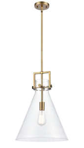 1-Light 14" Brushed Brass Pendant - Clear Newton Cone Glass LED