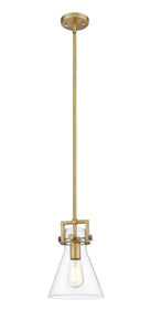 Stem Hung 8" Brushed Brass Mini Pendant - Clear Newton Cone Glass LED